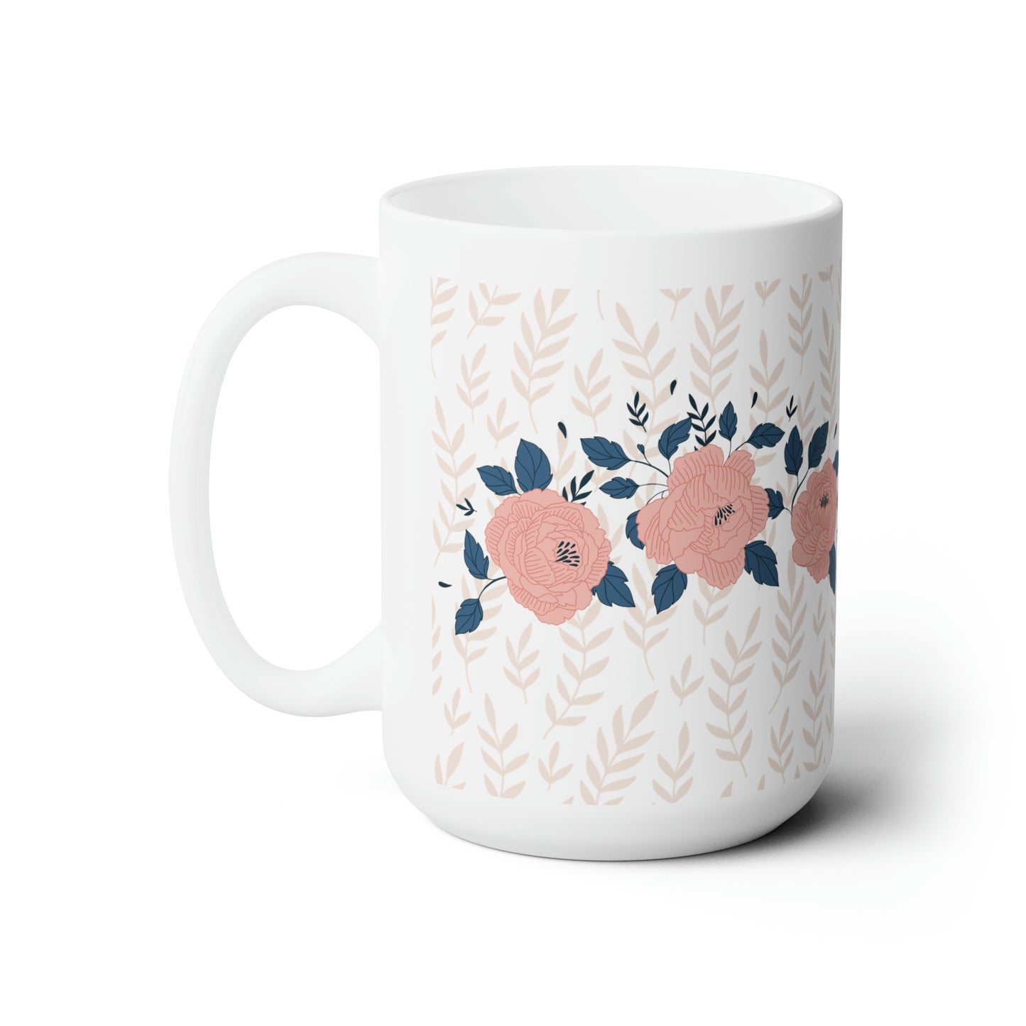 Pink Floral Wave Ceramic Mug 15oz