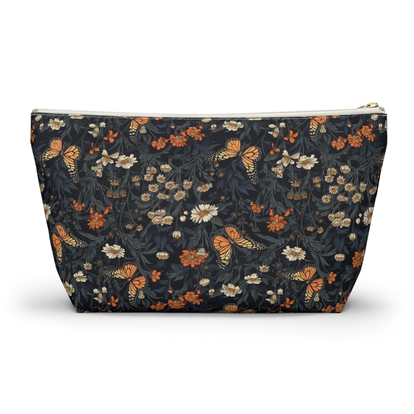 Dark Monarch Butterfly Floral Accessory Pouch w T-bottom