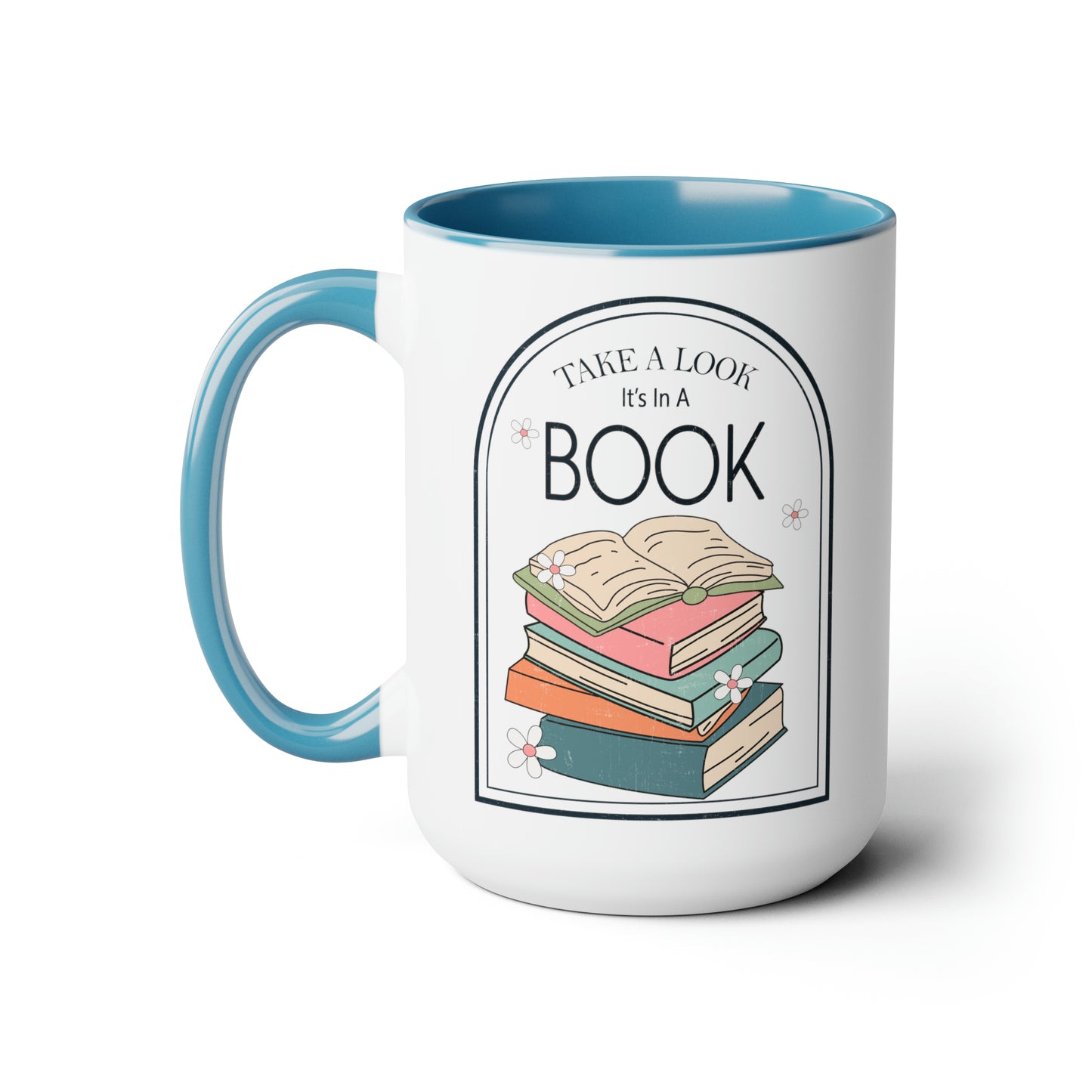 Take A Look It's In A Book Stack Two-Tone Coffee Mugs, 15oz