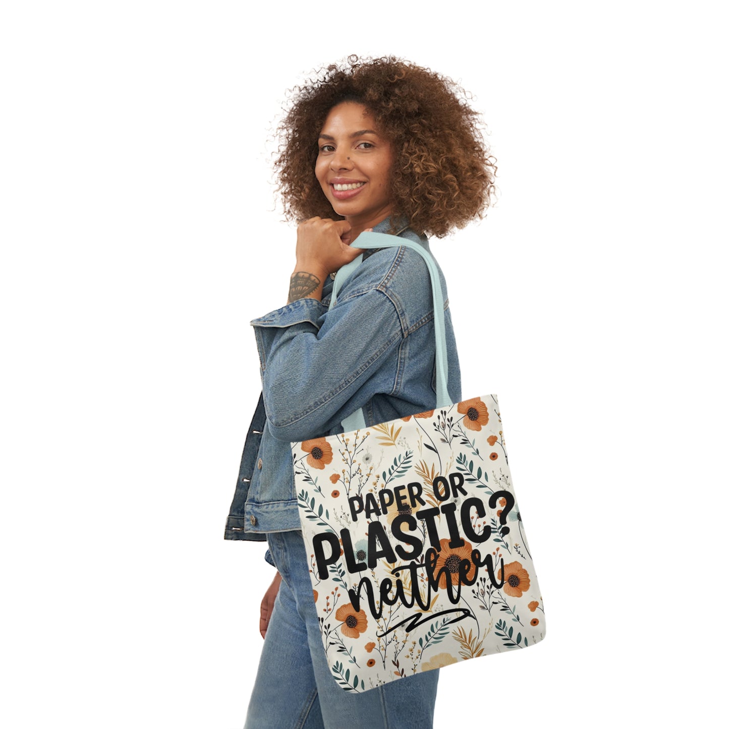 Floral Paper Or Plastic? Canvas Tote Bag, 4-Color Straps