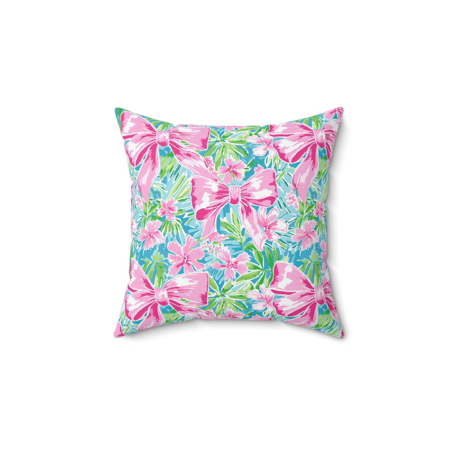 Pink Bows Bright Floral Spun Polyester Square Pillow