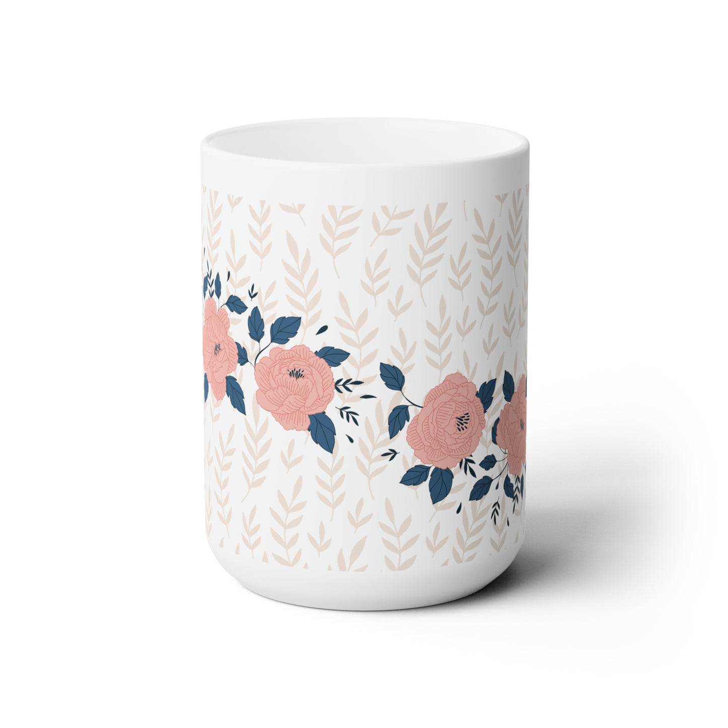 Pink Floral Wave Ceramic Mug 15oz