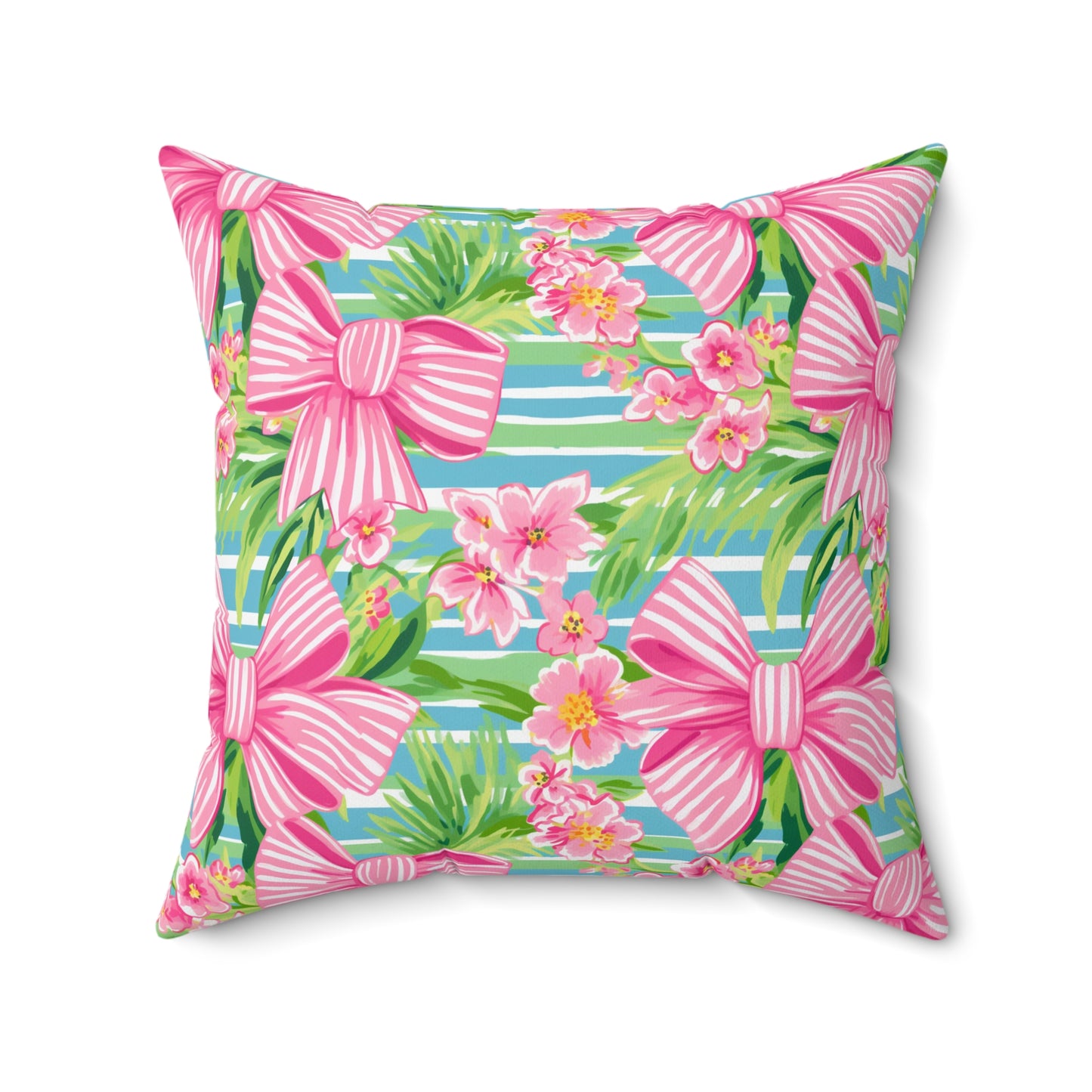 Pink Striped Bows Spun Polyester Square Pillow