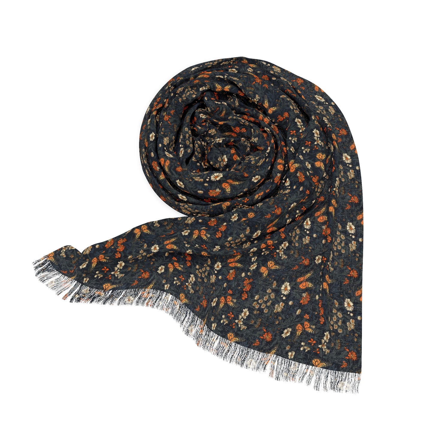 Dark Monarch Butterfly Floral Light Scarf