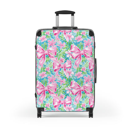 Preppy Pink Bows Bright Floral Suitcase