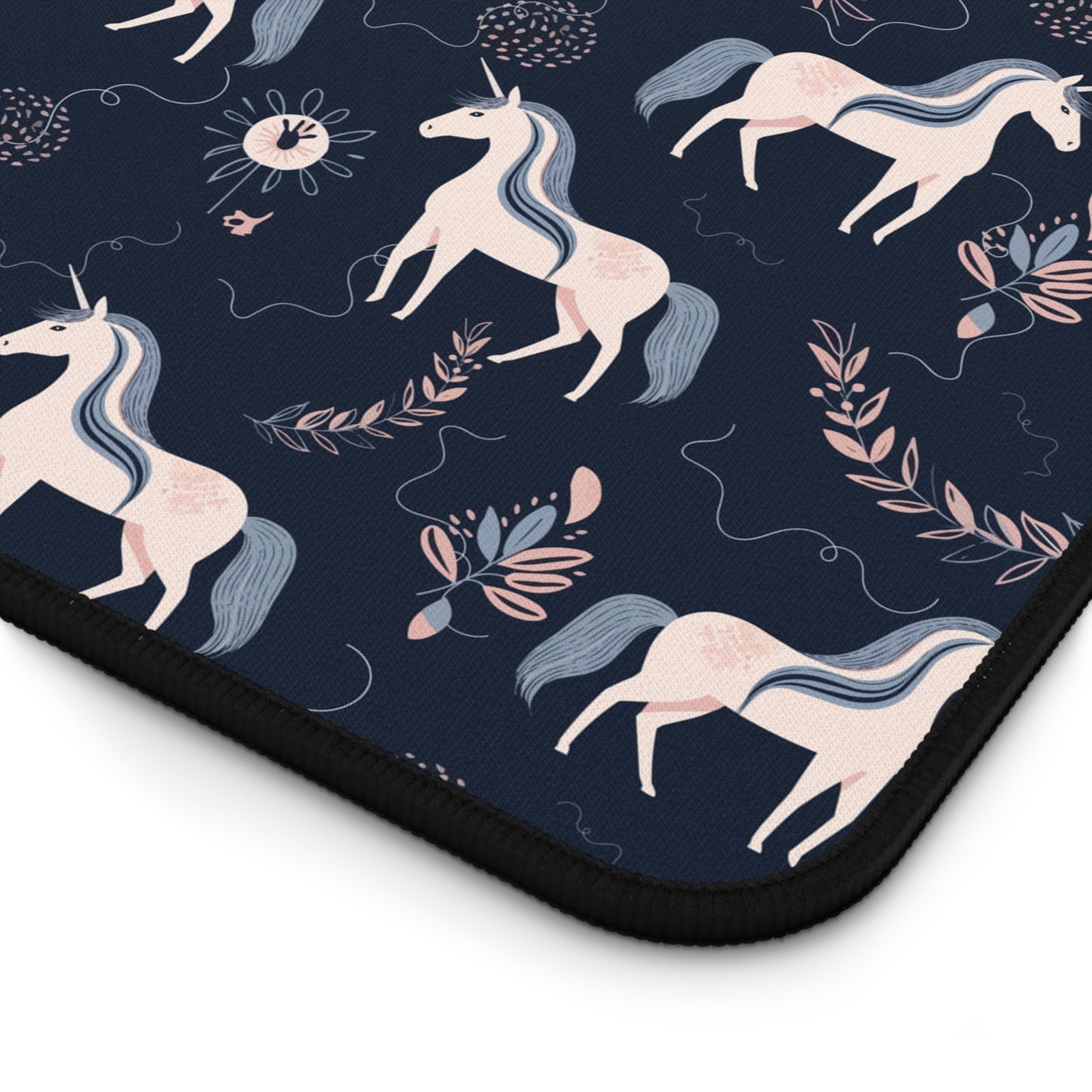 Pink and Navy Unicorn Floral Desk Mat