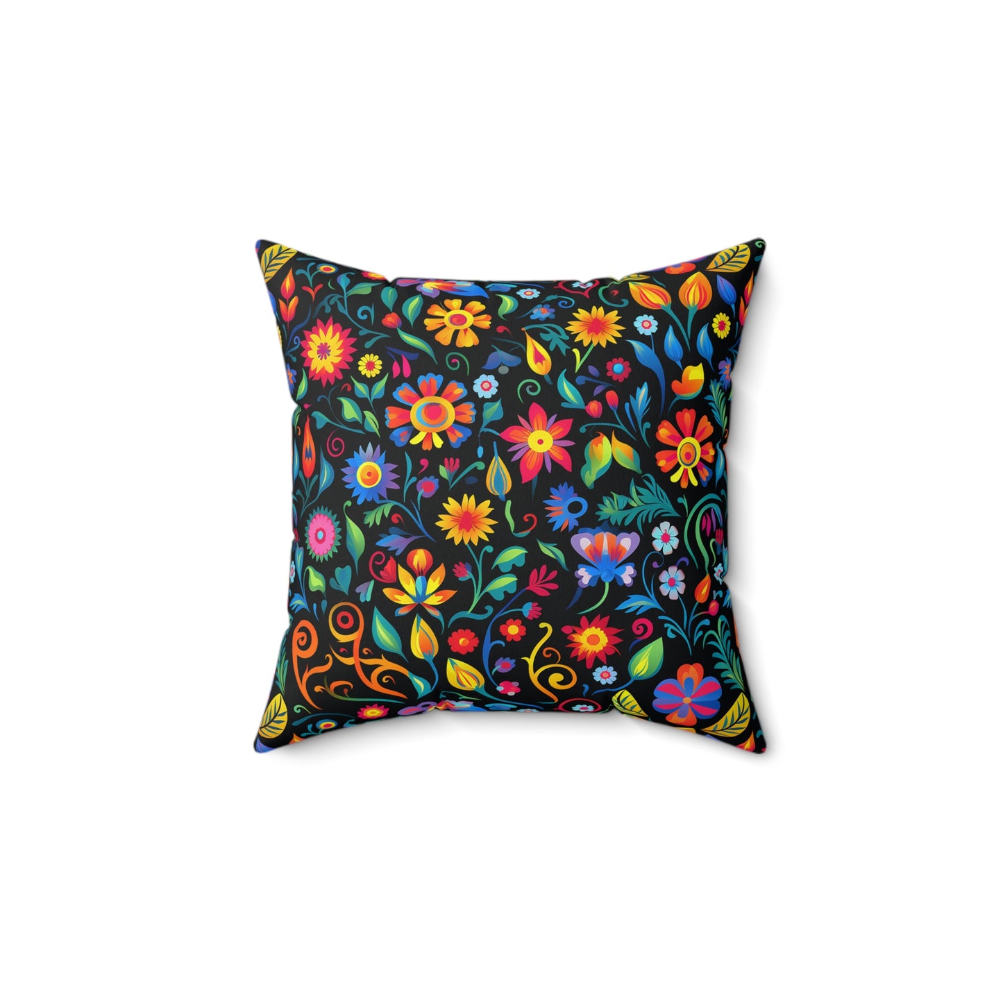 Mexican Floral Faux Suede Square Pillow