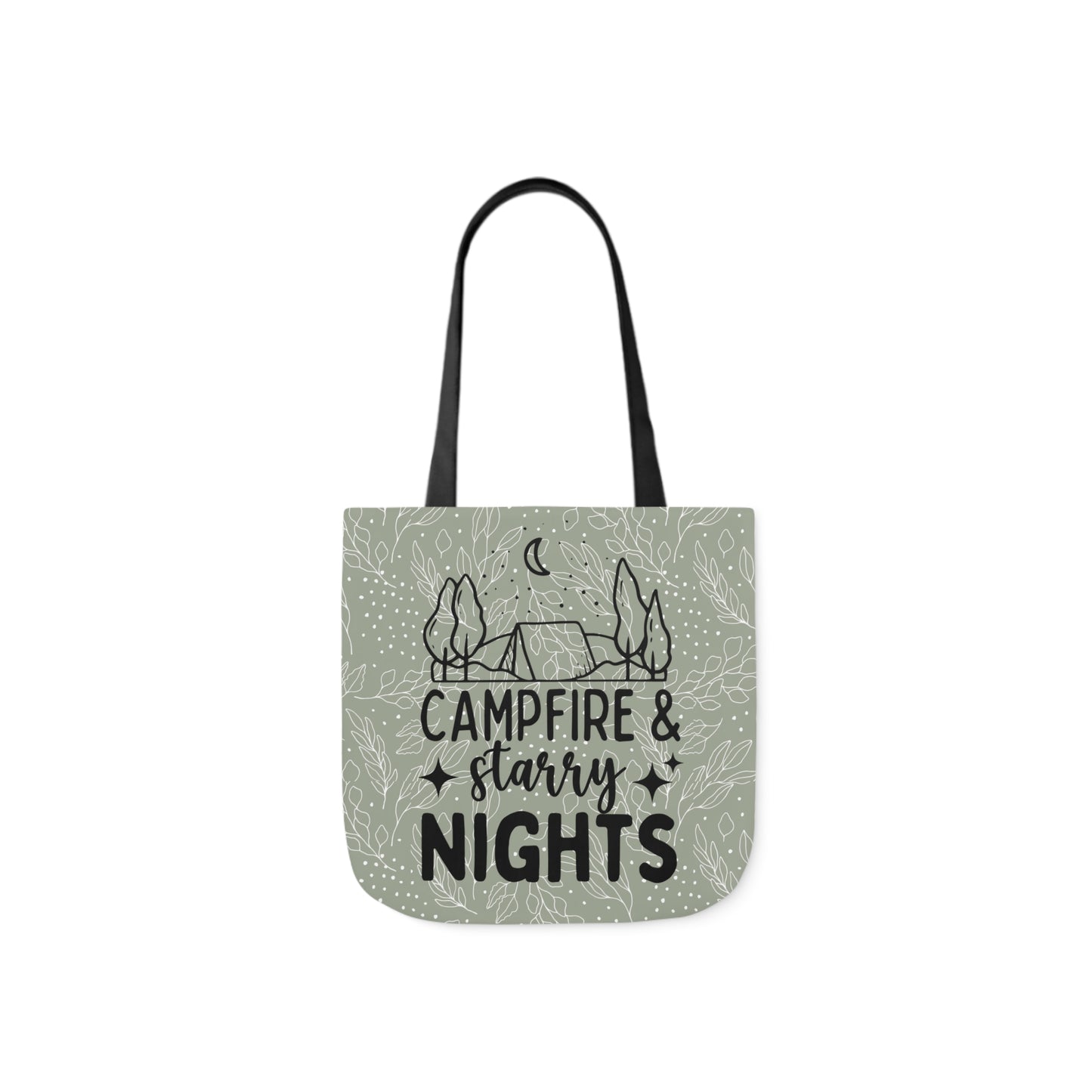 Green Floral Campfire & Starry Nights Canvas Tote Bag, 3-Color Straps