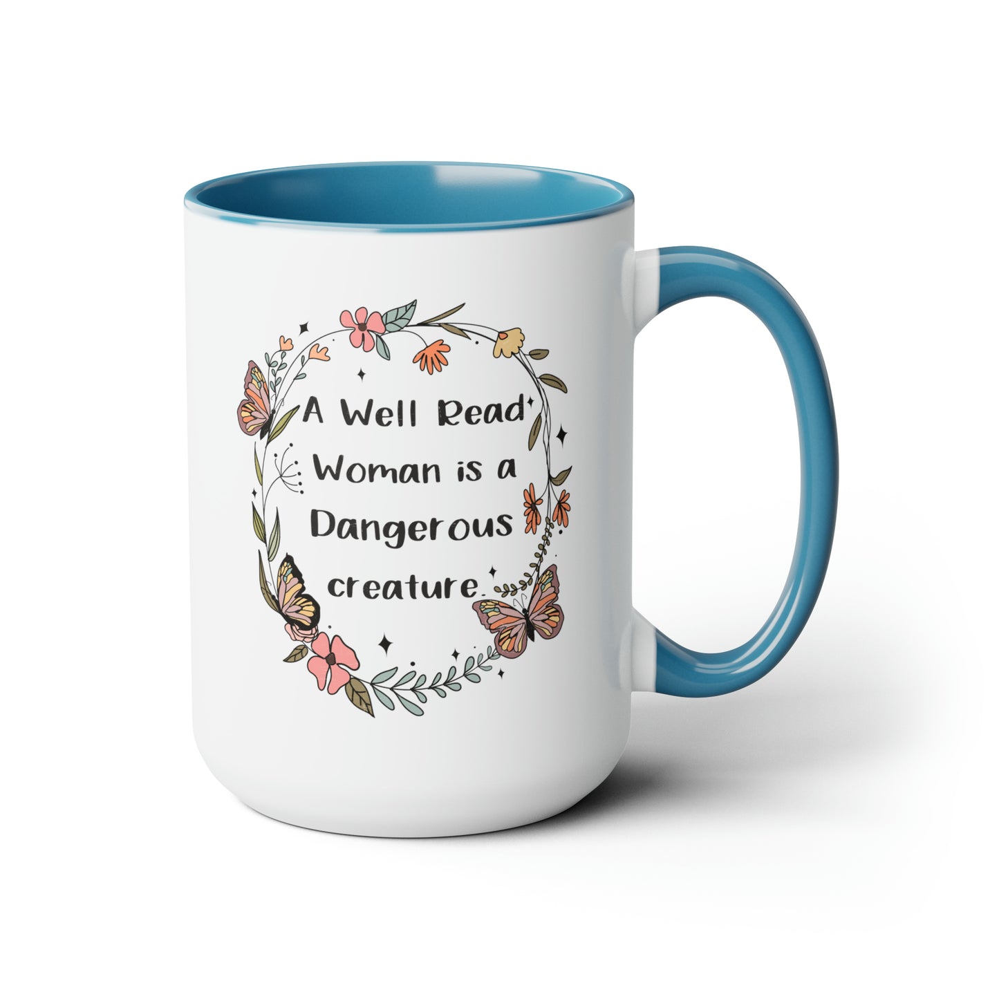 A Well Read Woman is a Dangerous Creature Two-Tone Coffee Mugs, 15oz