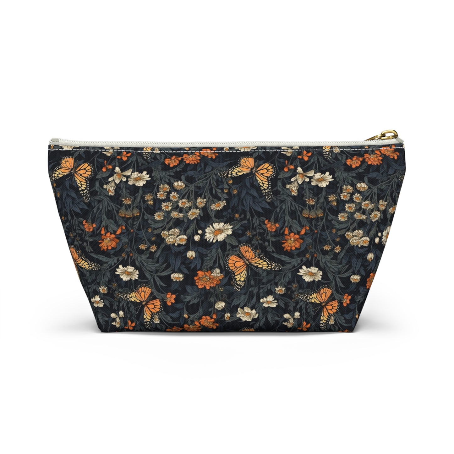 Dark Monarch Butterfly Floral Accessory Pouch w T-bottom