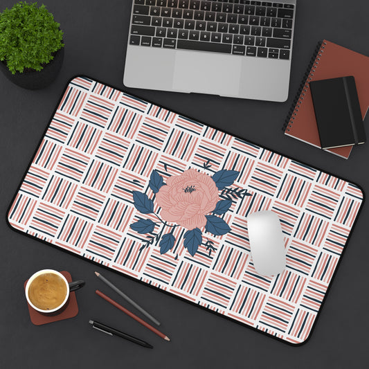 Pink Floral Crosshatch Desk Mat