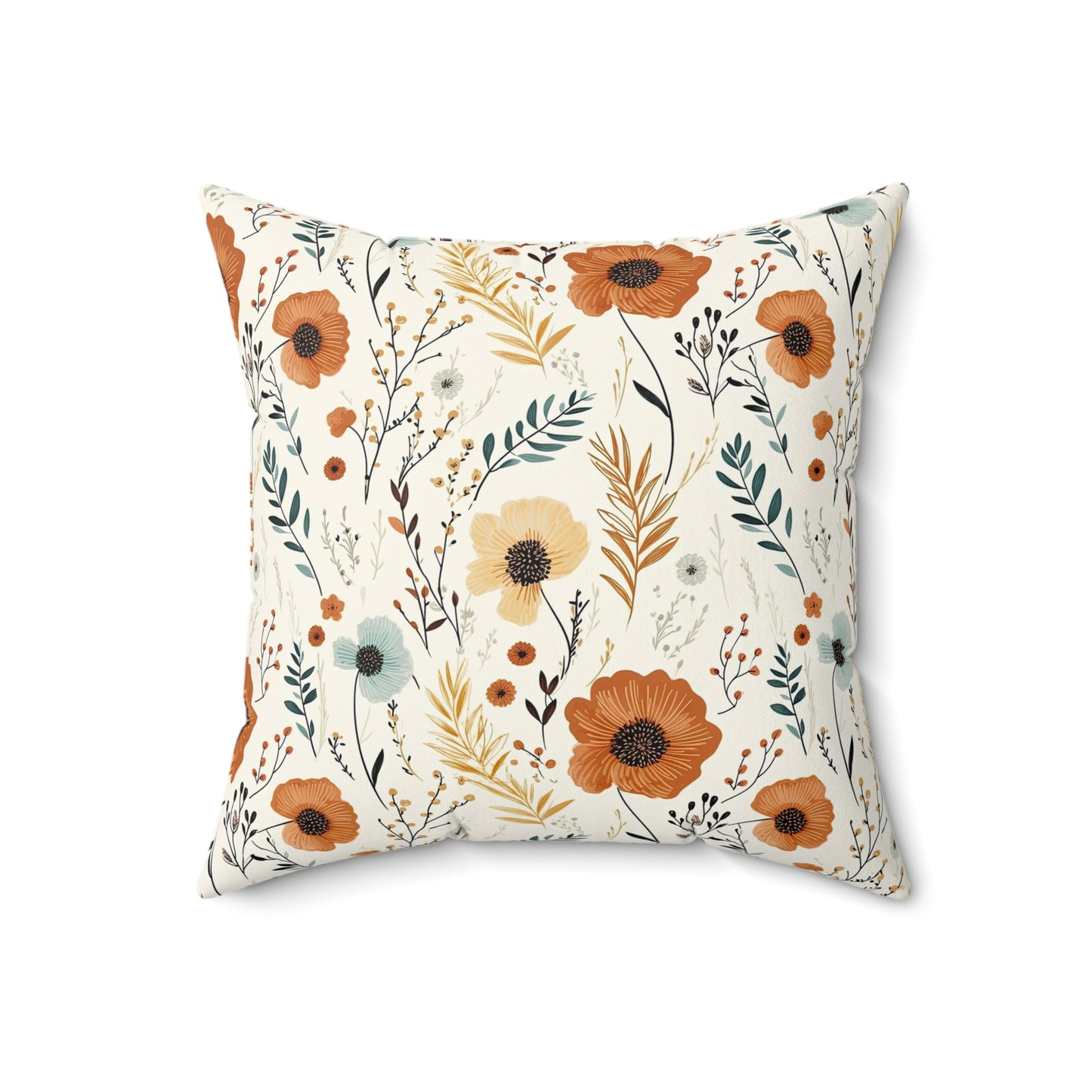 Floral Accent Spun Polyester Square Pillow