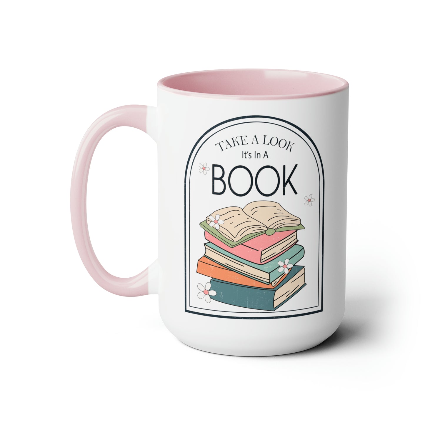 Take A Look It's In A Book Stack Two-Tone Coffee Mugs, 15oz