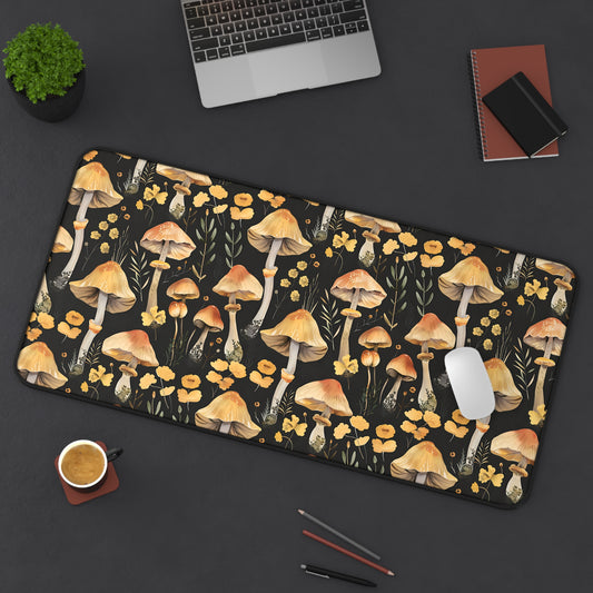 Yellow Mushroom Dark Desk Mat