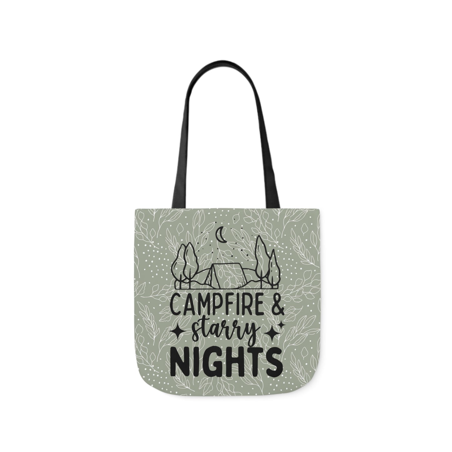 Green Floral Campfire & Starry Nights Canvas Tote Bag, 3-Color Straps