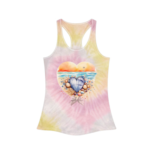 Heart in Heart Beach Heart with Bow Tie Dye Racerback Tank Top