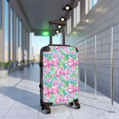 Preppy Pink Bows Bright Floral Suitcase