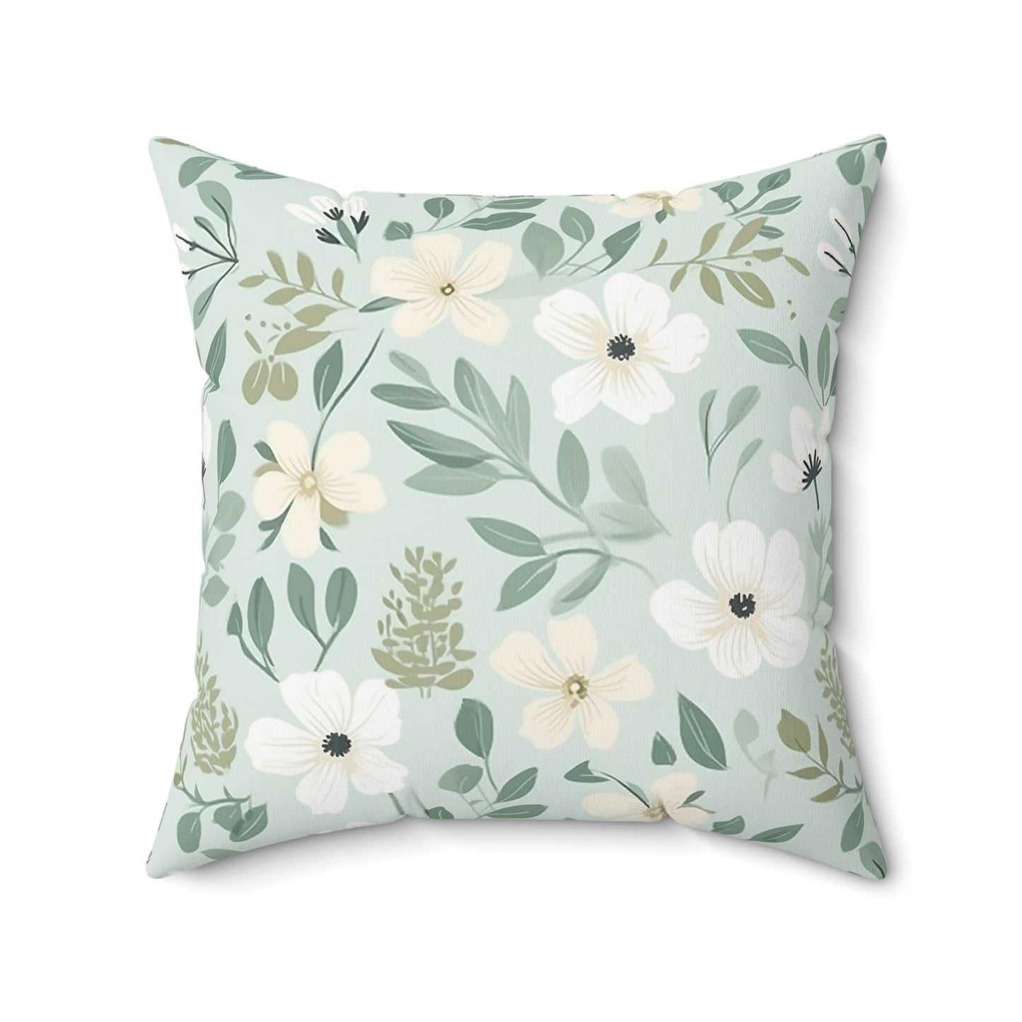 Sage Floral Faux Suede Square Pillow