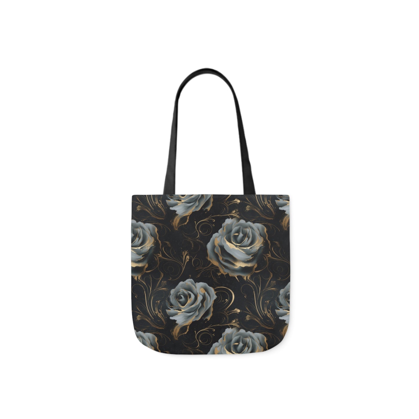 Black Blue Rose Canvas Tote Bag, 4-Color Straps