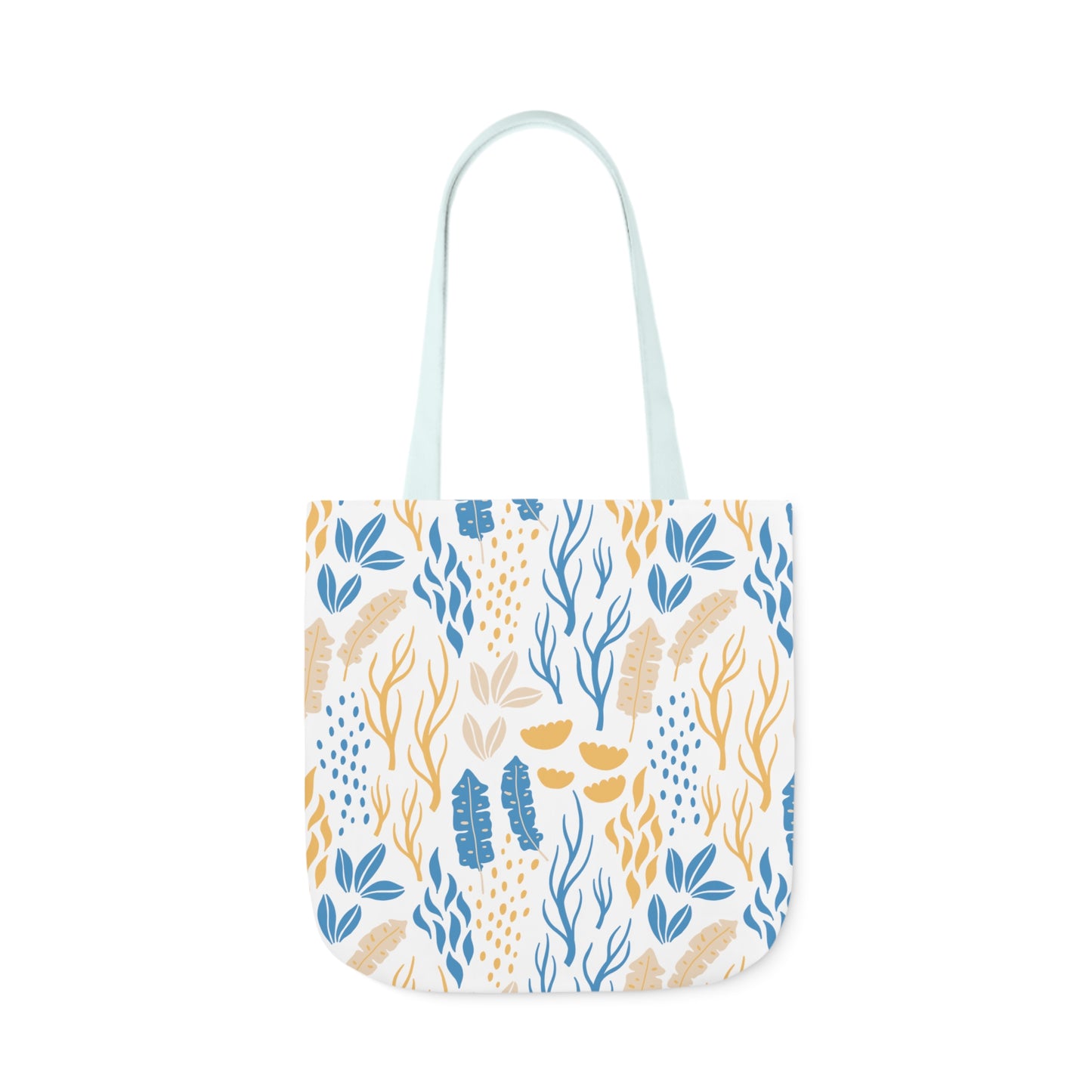 Yellow and Blue Floral Canvas Tote Bag, 2-Color Straps