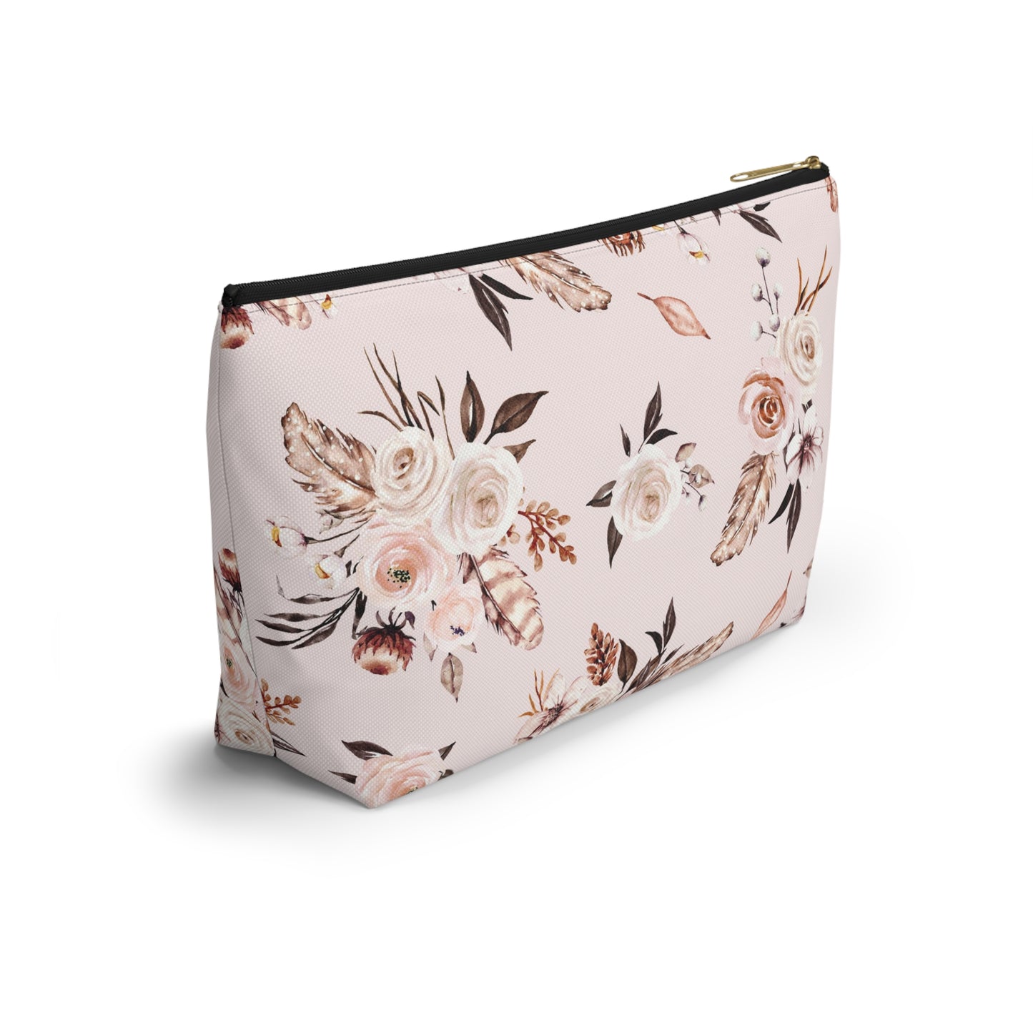 Pink Floral Accessory Pouch w T-bottom