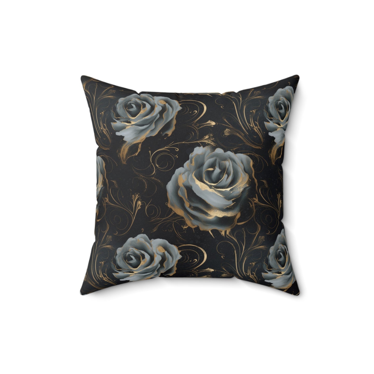 Black Blue Rose Spun Polyester Square Pillow