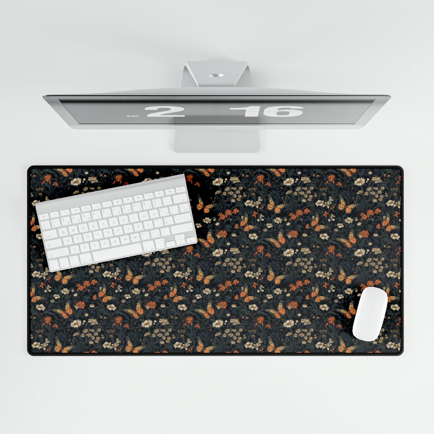 Dark Monarch Butterfly Floral Desk Mat