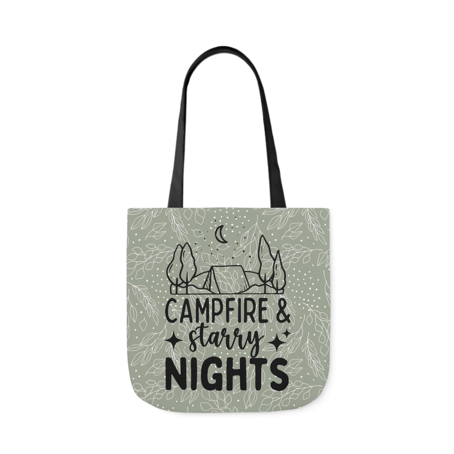 Green Floral Campfire & Starry Nights Canvas Tote Bag, 3-Color Straps