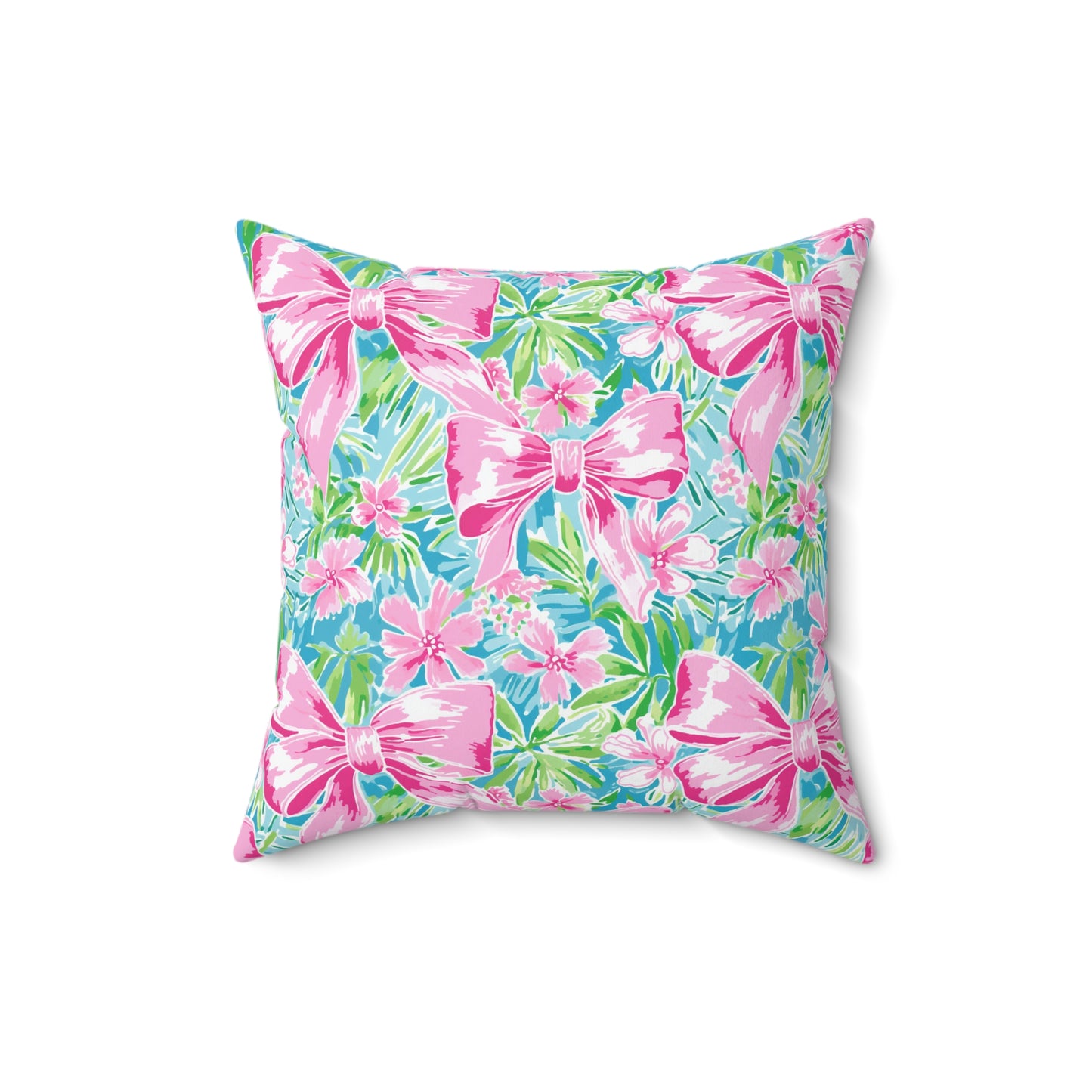 Pink Bows Bright Floral Spun Polyester Square Pillow