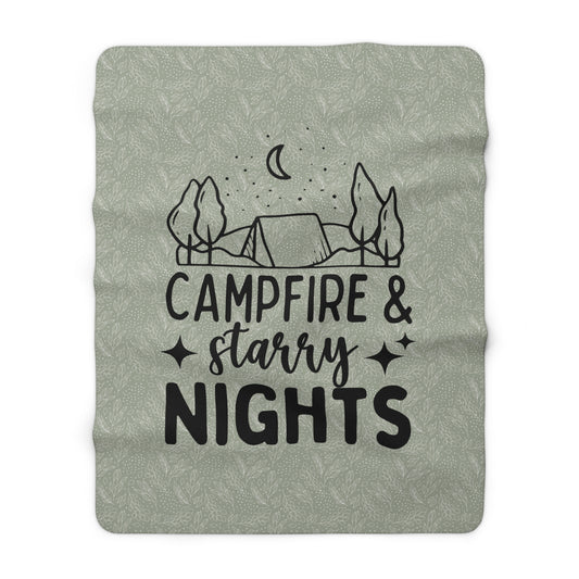 Green Floral Campfire & Starry Nights Sherpa Fleece Blanket