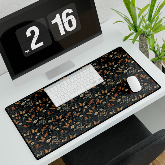 Dark Monarch Butterfly Floral Desk Mat