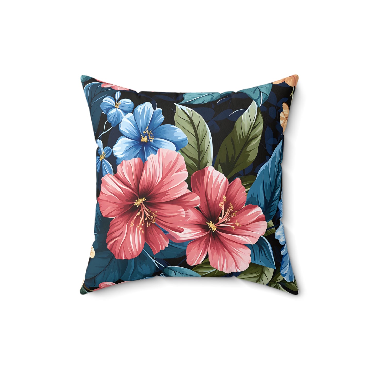 Dark Tropical Floral Spun Polyester Square Pillow