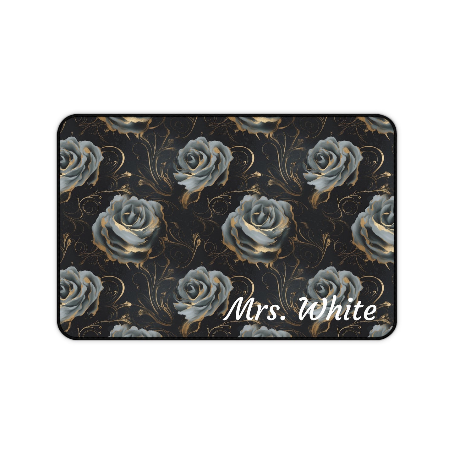 Personalized Black Blue Rose Desk Mat