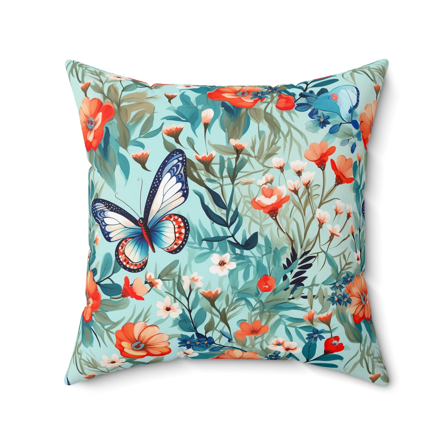 Butterfly Floral Faux Suede Square Pillow