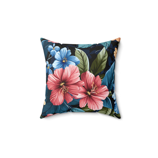 Dark Tropical Floral Spun Polyester Square Pillow