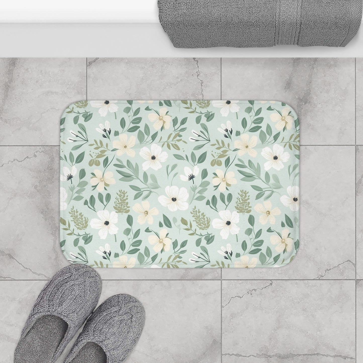 Sage Floral Bath Mat