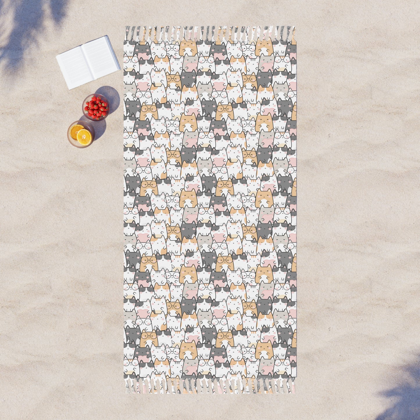 Kawaii Cats All Over Boho Beach Cloth