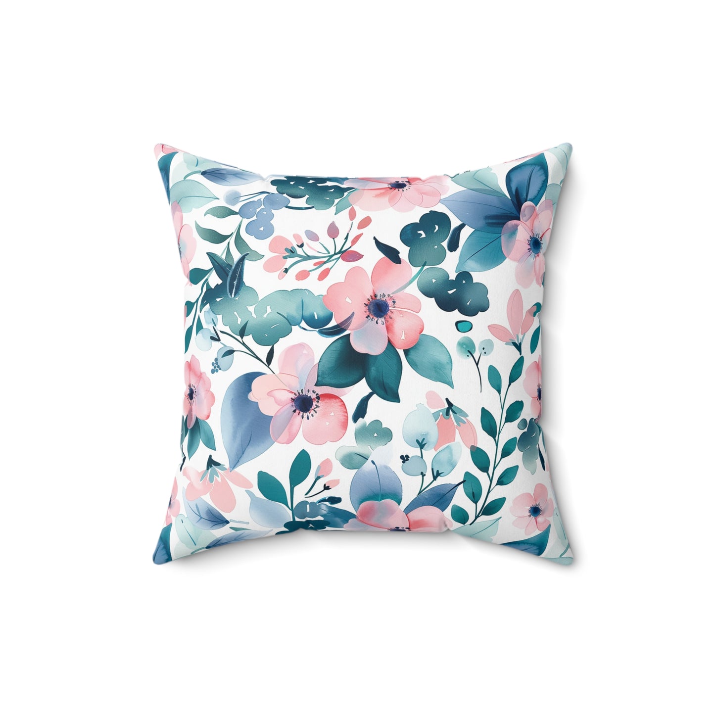 Pink and Teal Floral Faux Suede Square Pillow