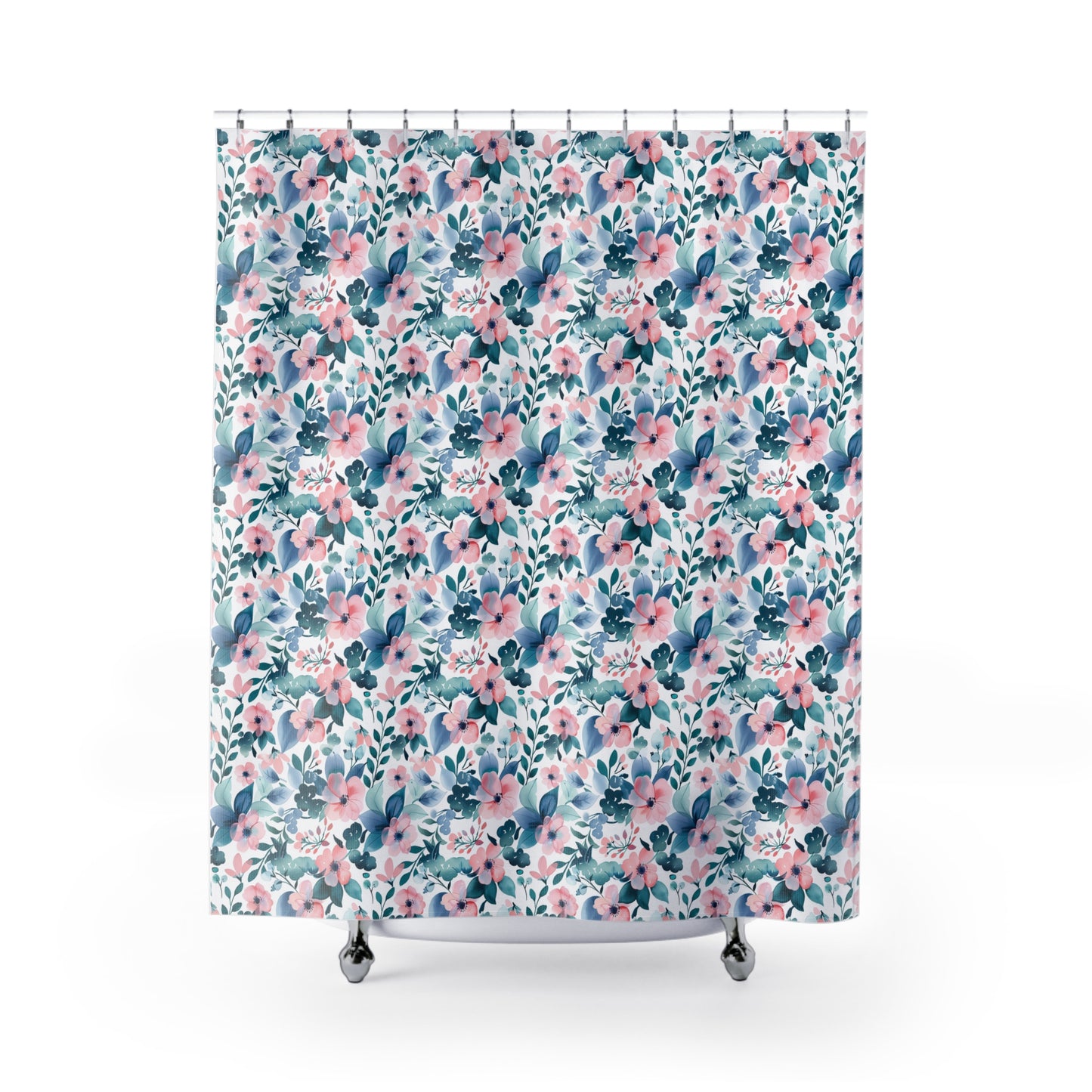 Pink and Teal Floral Shower Curtains