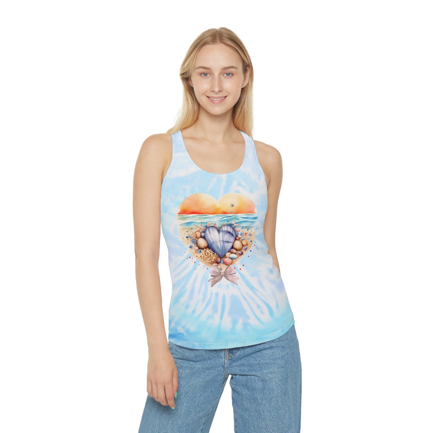 Heart in Heart Beach Heart with Bow Tie Dye Racerback Tank Top