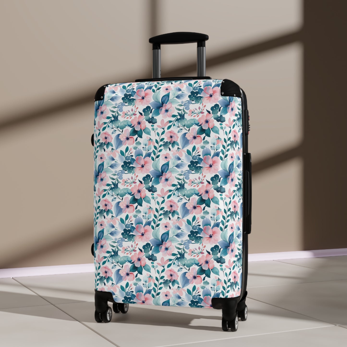 Pink and Teal Floral Suitcase