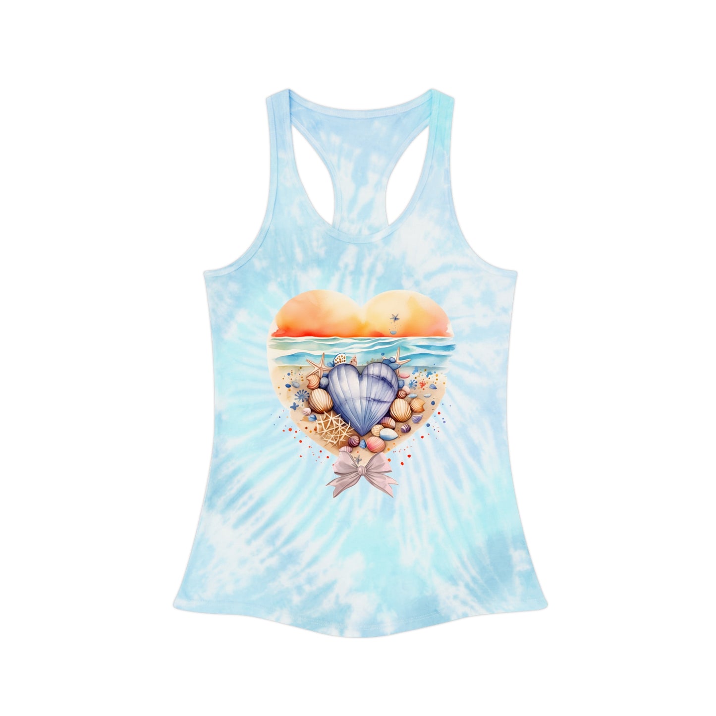 Heart in Heart Beach Heart with Bow Tie Dye Racerback Tank Top