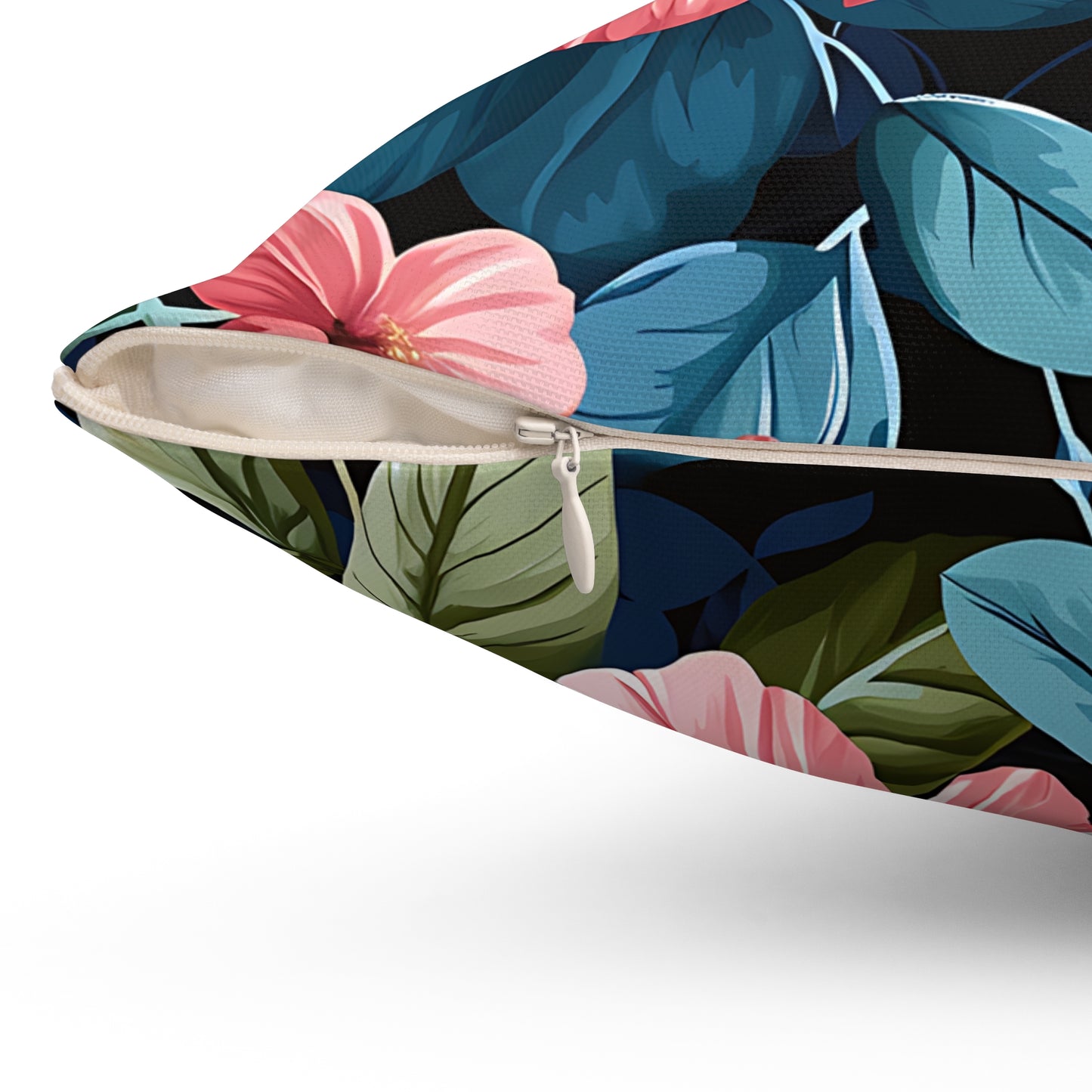 Dark Tropical Floral Spun Polyester Square Pillow