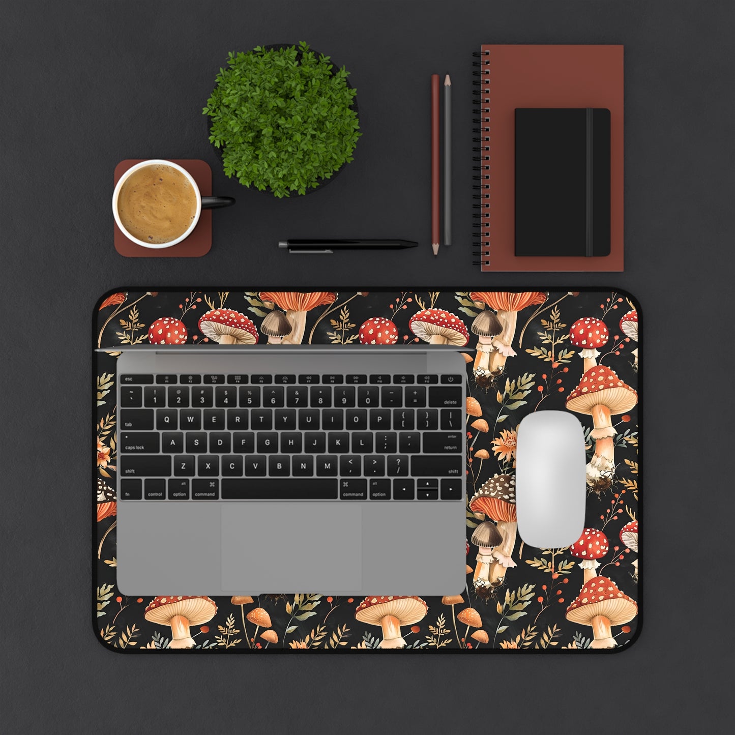 Red Mushroom Dark Desk Mat