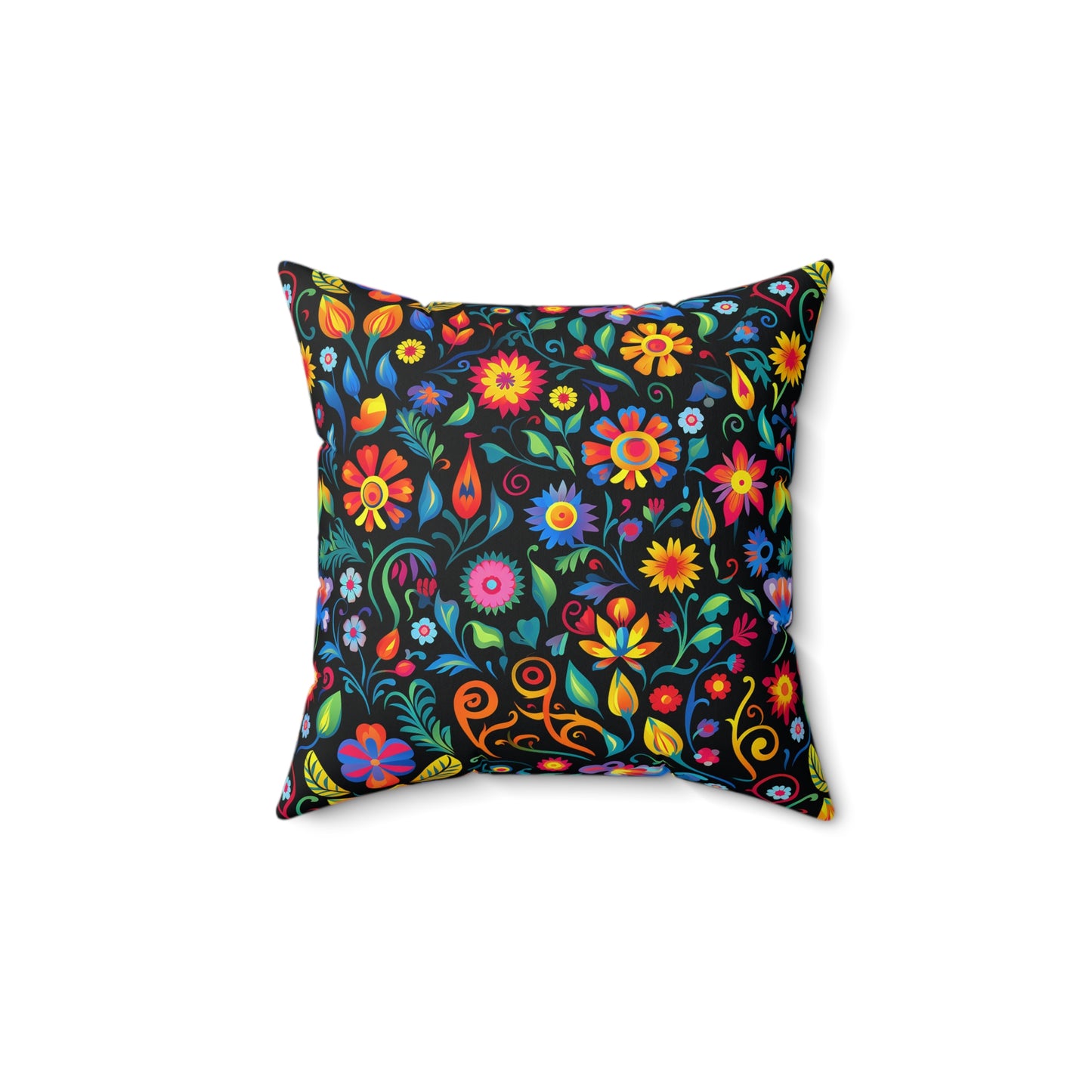 Mexican Floral Faux Suede Square Pillow