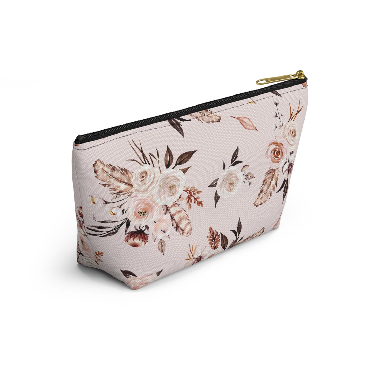 Pink Floral Accessory Pouch w T-bottom