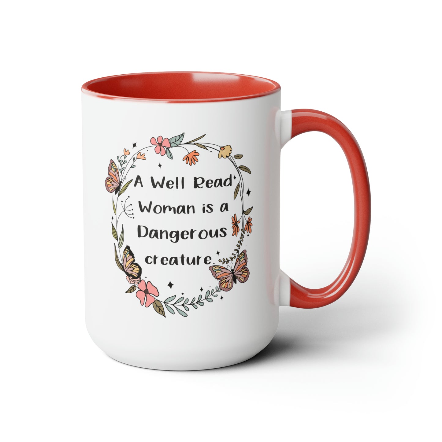 A Well Read Woman is a Dangerous Creature Two-Tone Coffee Mugs, 15oz