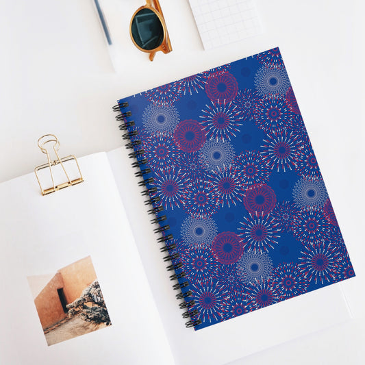 Red White & Blue Fireworks Spiral Notebook - Ruled Line