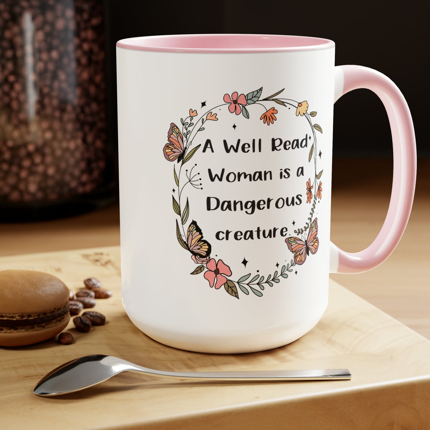 A Well Read Woman is a Dangerous Creature Two-Tone Coffee Mugs, 15oz