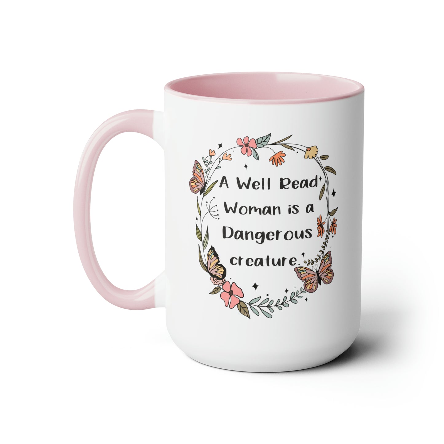 A Well Read Woman is a Dangerous Creature Two-Tone Coffee Mugs, 15oz